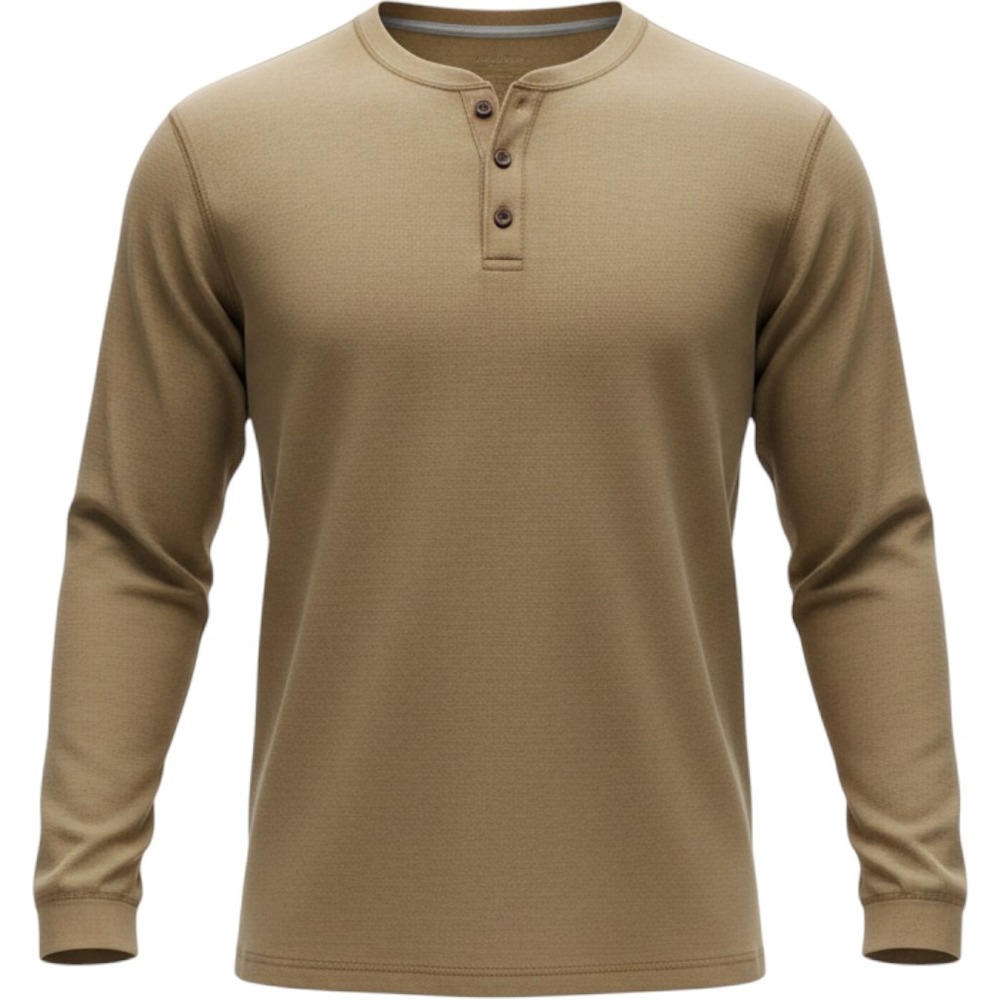 Puritan Henley Shirt Mens Large Tan NWT Long Sleeve Cotton Casual